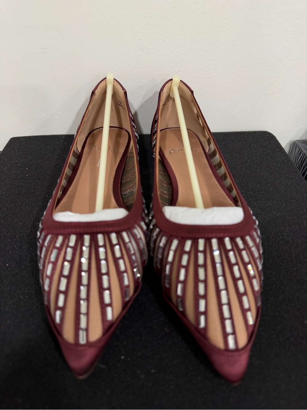 Paolo Embellished Pointed-Toe Flats in Burgundy